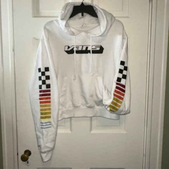 Vans White Cropped Hoodie with Color Block Racing Stripe Design - Picture 1 of 6
